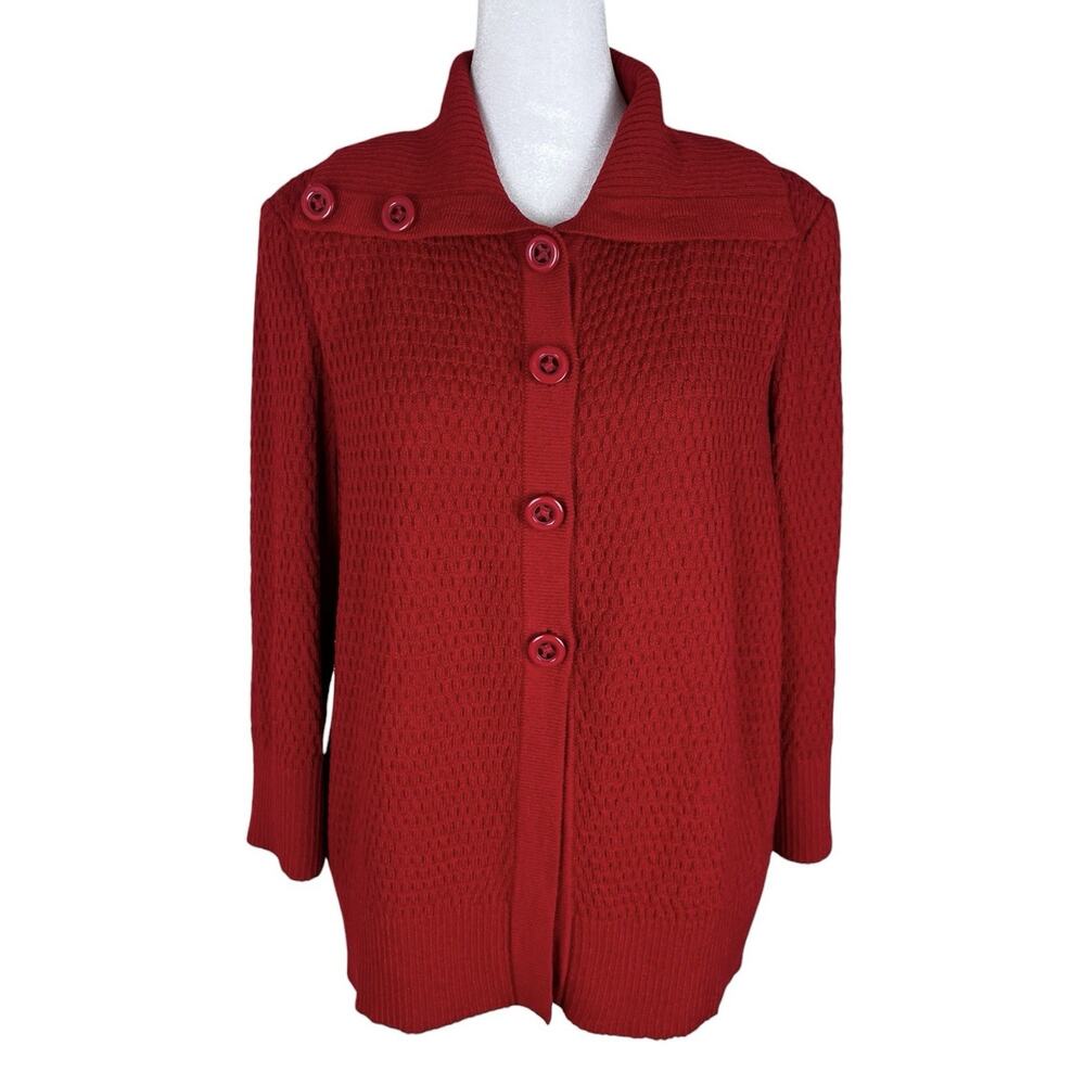 St John Red Santana Knit Button Cardigan Tank Top Set Minimalist Luxury Sz Small